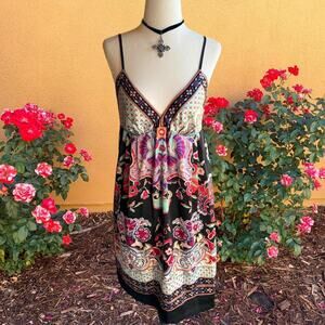 Fairy boho 90s floral paisley silky mini dress